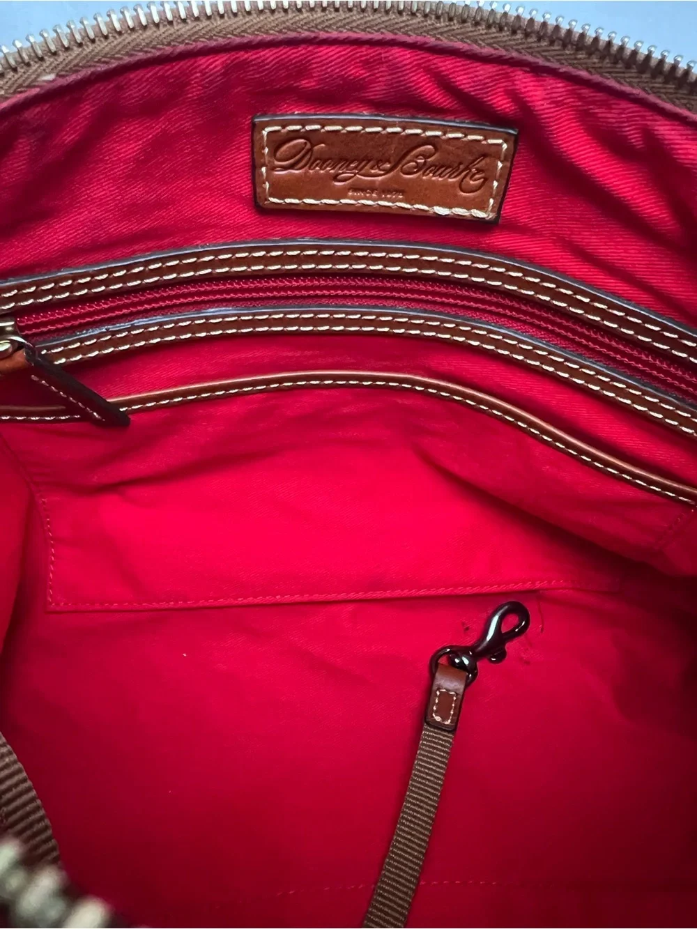 Orange Dooney & Bourke Pebbled Leather Satchel with Brown Trim